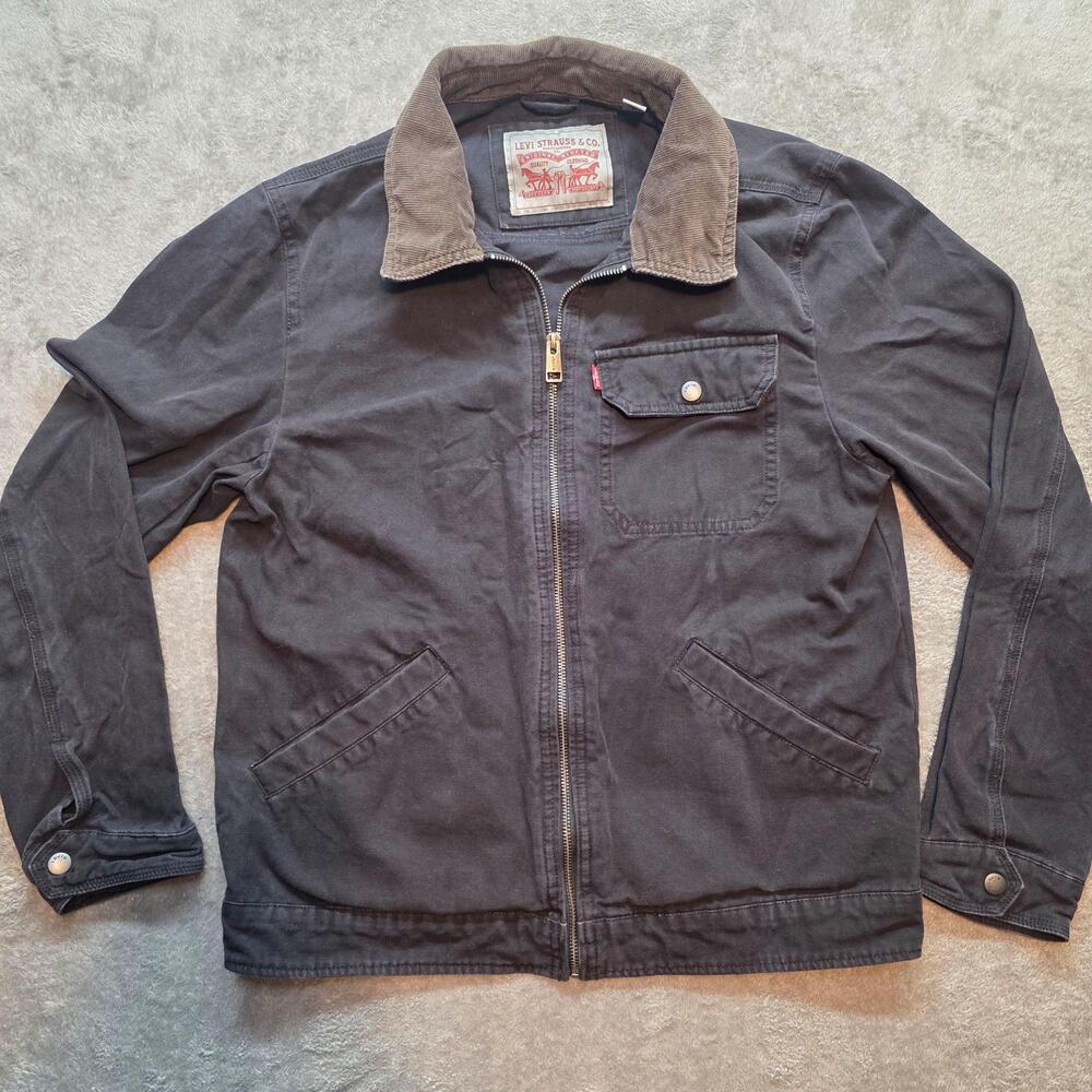 Levi's Bomber Jacket Mens S Black Canvas Corduroy Collar Workwear Full Zip